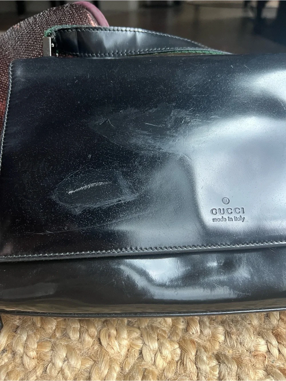 Gucci Black Patent Leather Messenger Bag